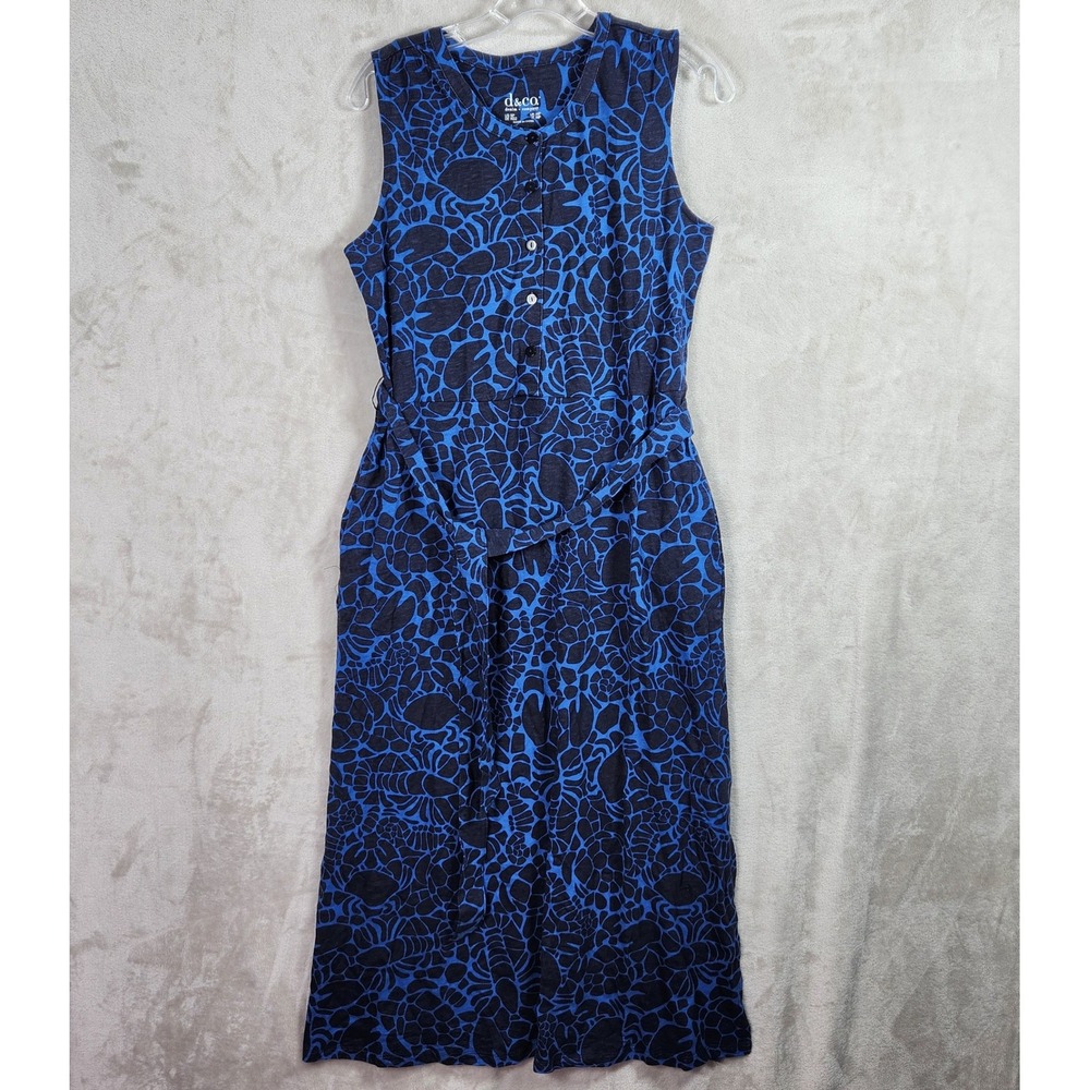 Denim & Co Maxi Dress Womens‎ Small Petite Navy Slub Jersey Button Front A694640